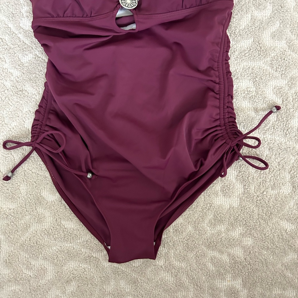Merona L maroon red bathing suit swim halter rouged - Picture 5 of 6